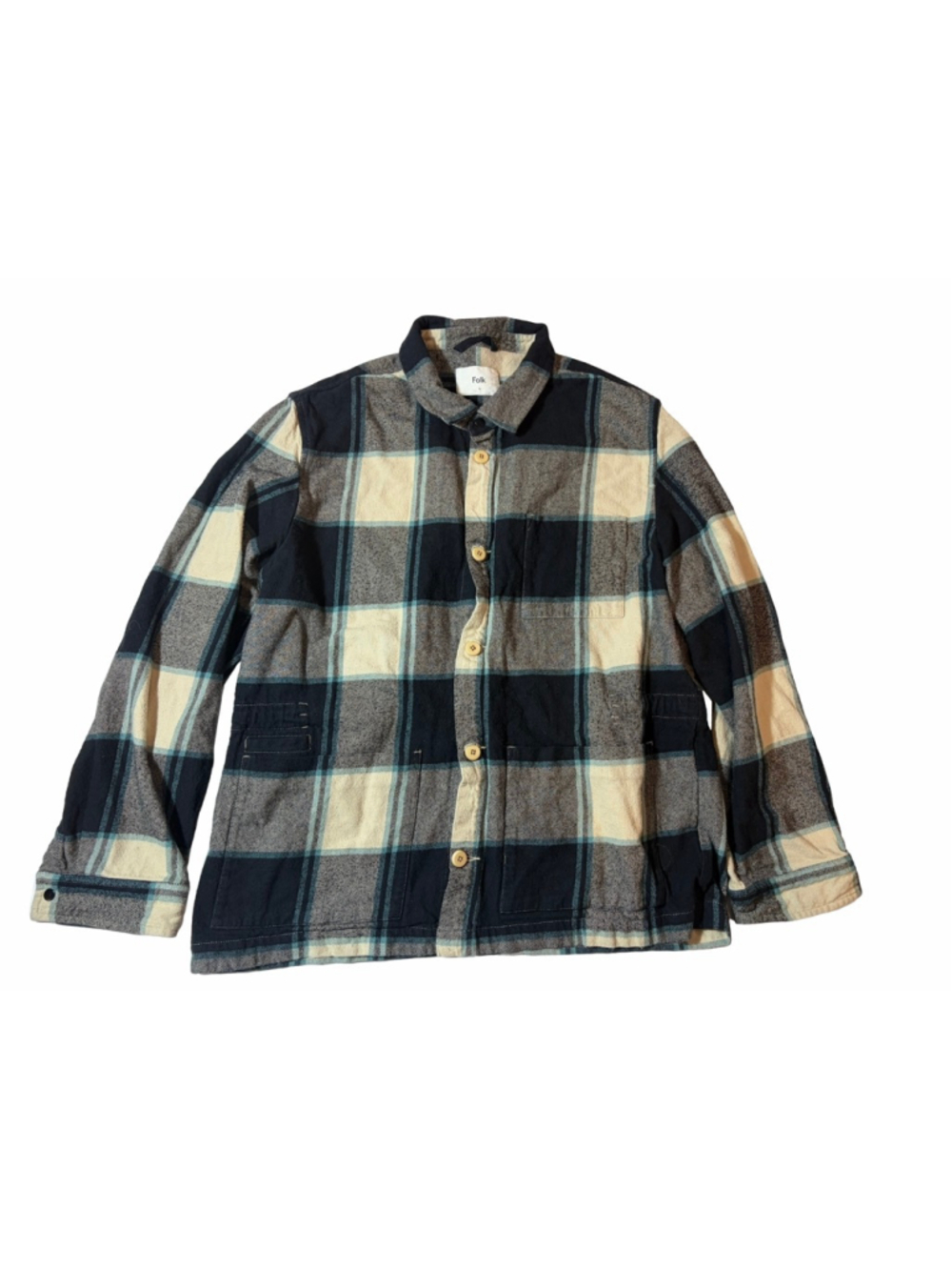 Folk Plaid Cotton Utility Chore Jacket Size 6 Hooded Barn Coat Workwear